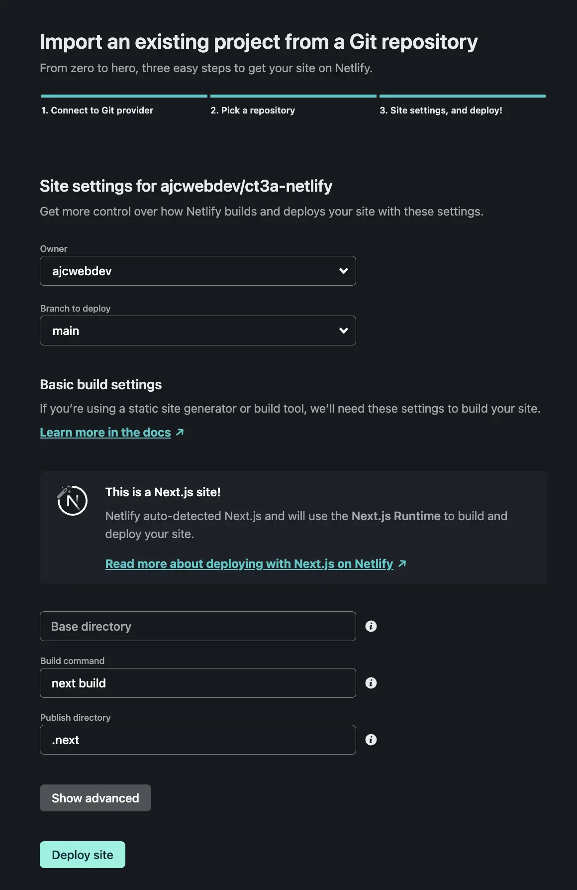 Nextjs build settings